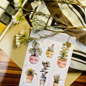 Gemütlicher Pflanzen Stickerbogen | Niedliche gemütliche Pflanze wasserdicht langlebig Aufkleber und Kawaii Sticker Haus Pflanzen Aufkleber, Schreibwaren.