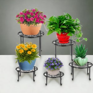 5 Pack Metal Plant Stands,Heavy Duty Potted Holder for Flower Pot,Indoor Outdoor Metal Rustproof Iron Garden Container Round Supports Rack