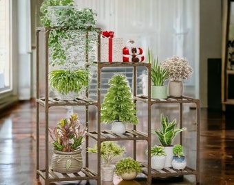 Plant Stand Indoor Wood Plant Shelf Outdoor Tiered Plant Rack for Multiple Plants 3 Tiers 7 Pots Ladder Plant Holder Plant Table