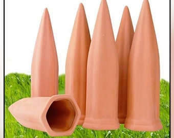 6-Pack Terracotta Plant Watering Spikes for Indoor and Outdoor Plants - Self Watering Devices with Bottle Compatibility