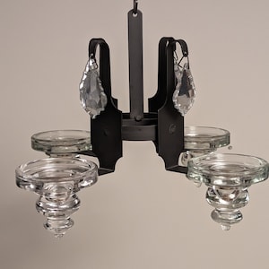 Gnosjö Sweden Black Iron & Glass 4-Arm Chandelier| 1970s Candle Holder| Retro Nordic Design| Christmas Gift| Gift Idea