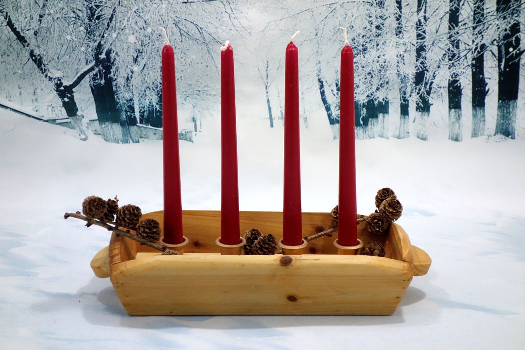 Rustic Large Advent Candle Holder Wood and Metal Nordic Etsy