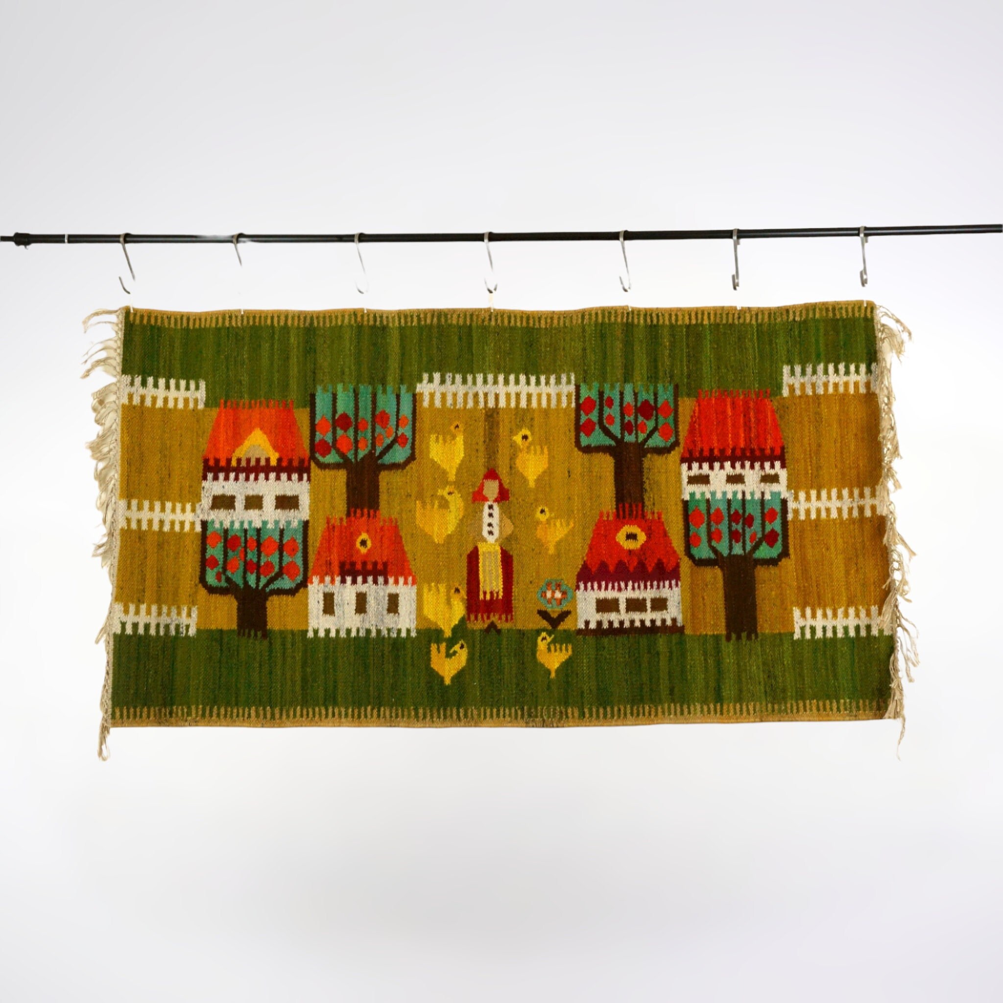 LARGE Flemish Weaving Wool Wall Hanging| Swedish Handicraft Decor| 1960s| Mid Century| Scandinavian Fiber Art| Christmas Gift| Gift Ideas