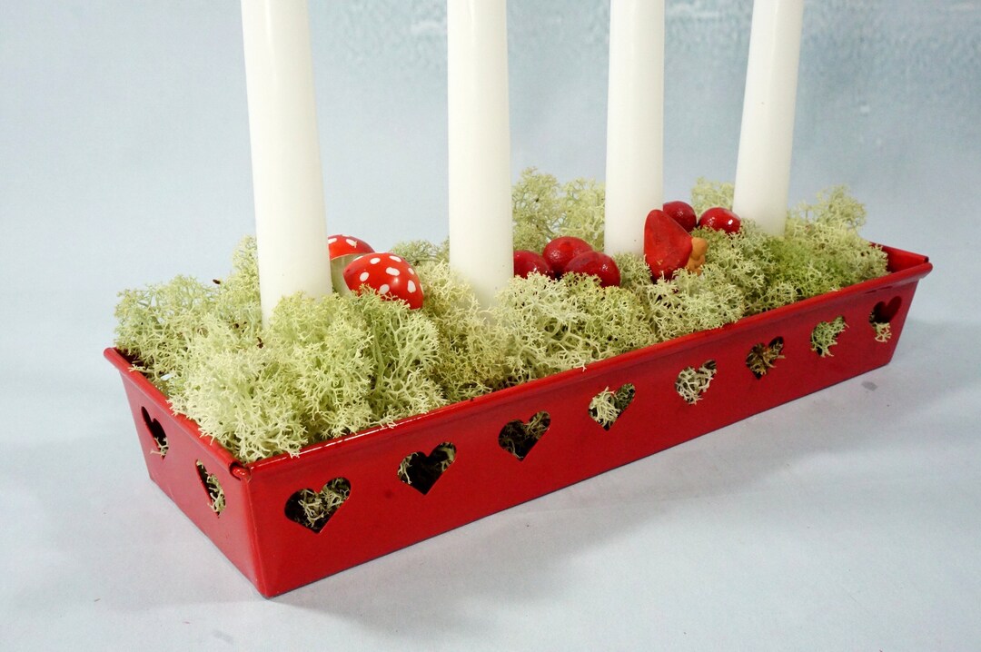 Retro Red Metal Advent Candle Holder Heart Cutout Nordic Etsy