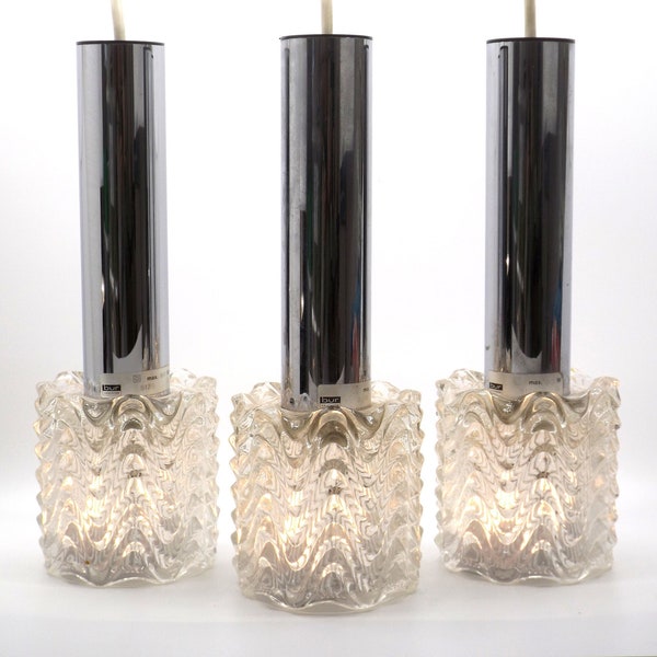 3 Pendant Lights by Bünte & Remmler| Germany| Chrome Plated Bulb Holders| Cut Glass| Leuchten Pendants| 1970s|