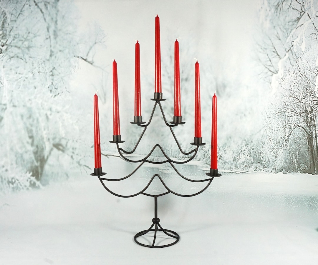 7 Arm Black Metal Tree Candle Holder 1970s Candle Holder Etsy