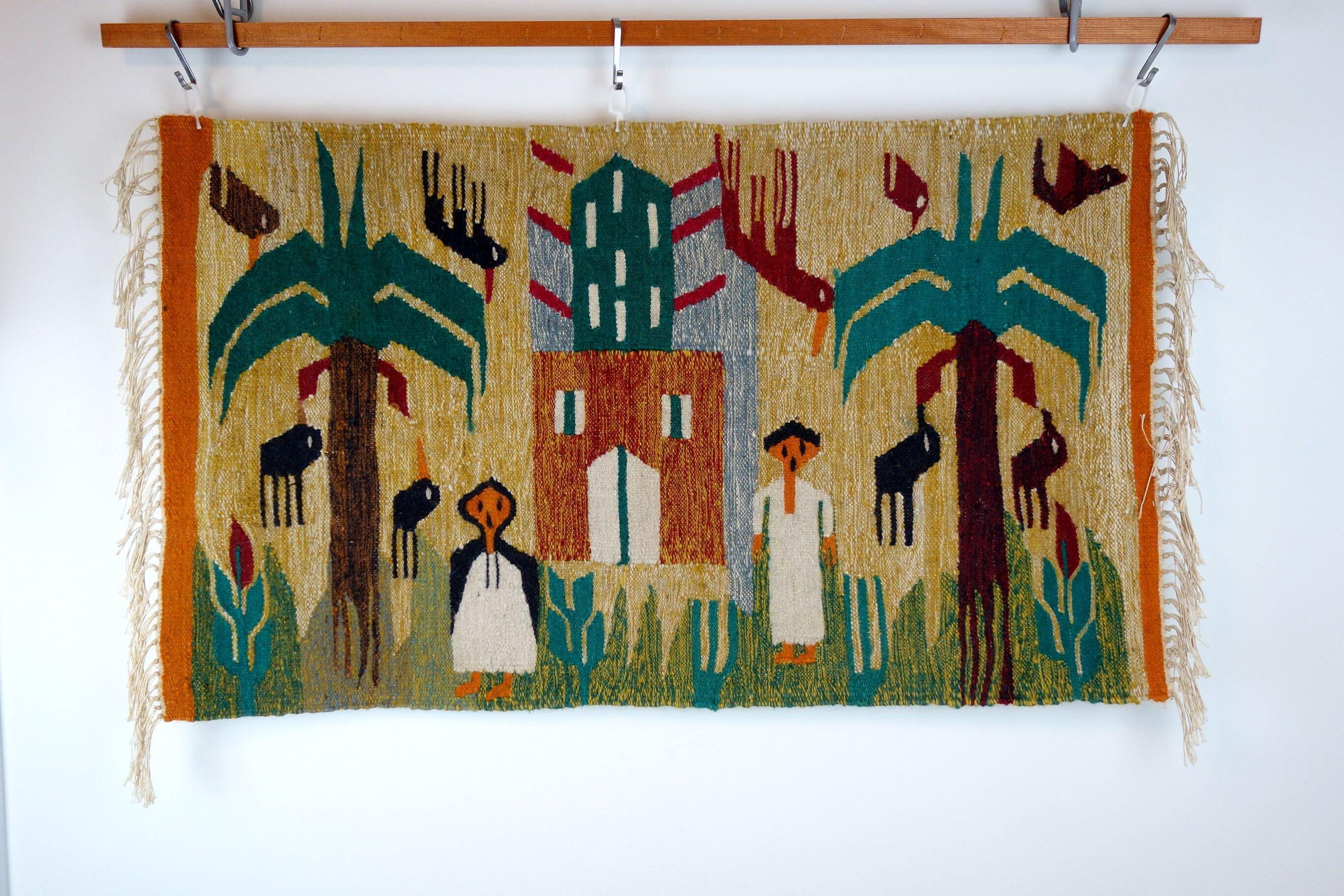 ヴィンテージエジプトウールタペストリー壁掛け：フランドル織り装飾
