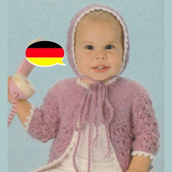 Vintage 80's German pattern to knit a baby сrochet jacket, hat and shoes for size 62  cm