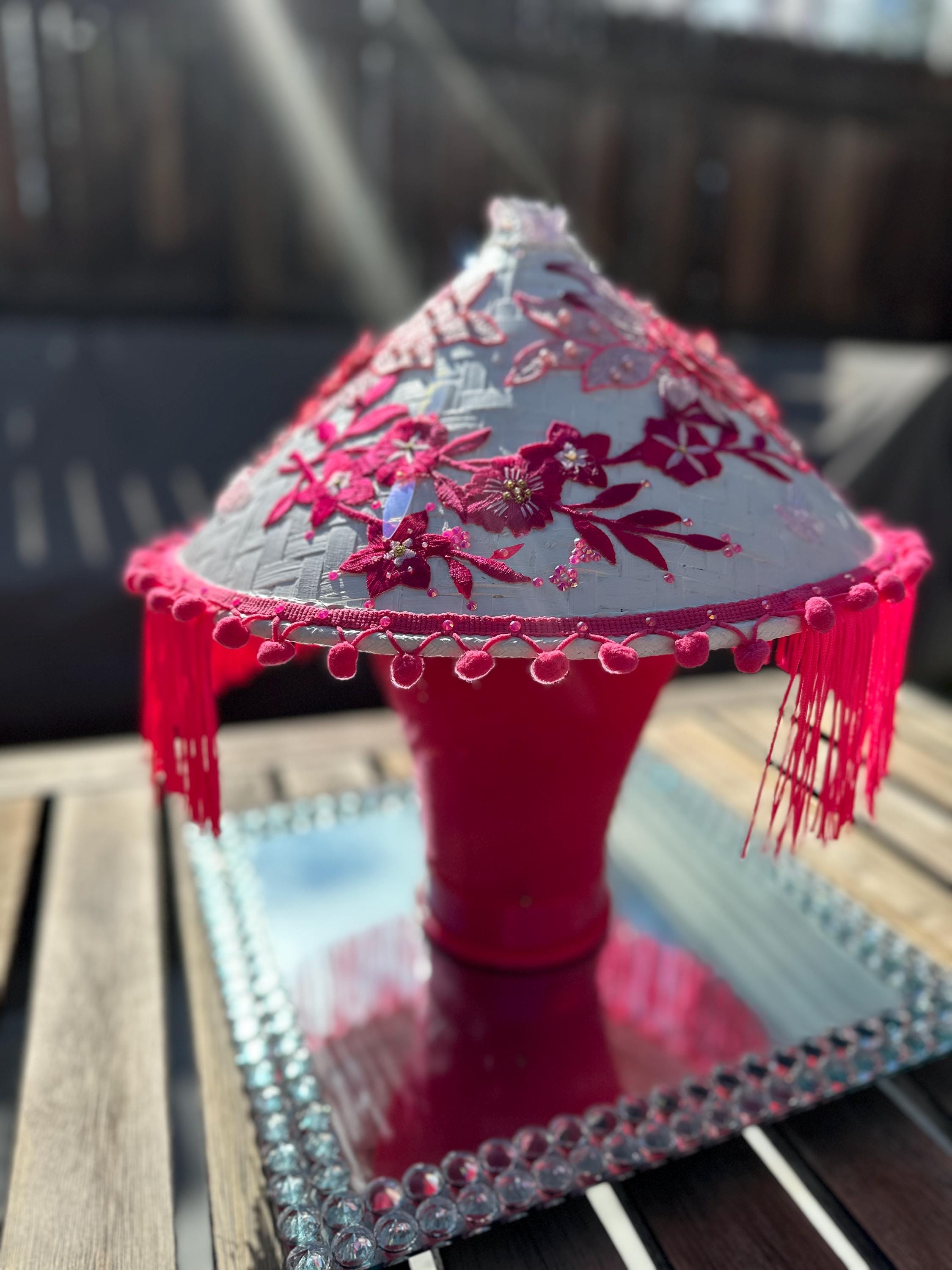 Glows in Blacklight Bamboo Sun Hat: Hot Pink Fringe  display picture 1
