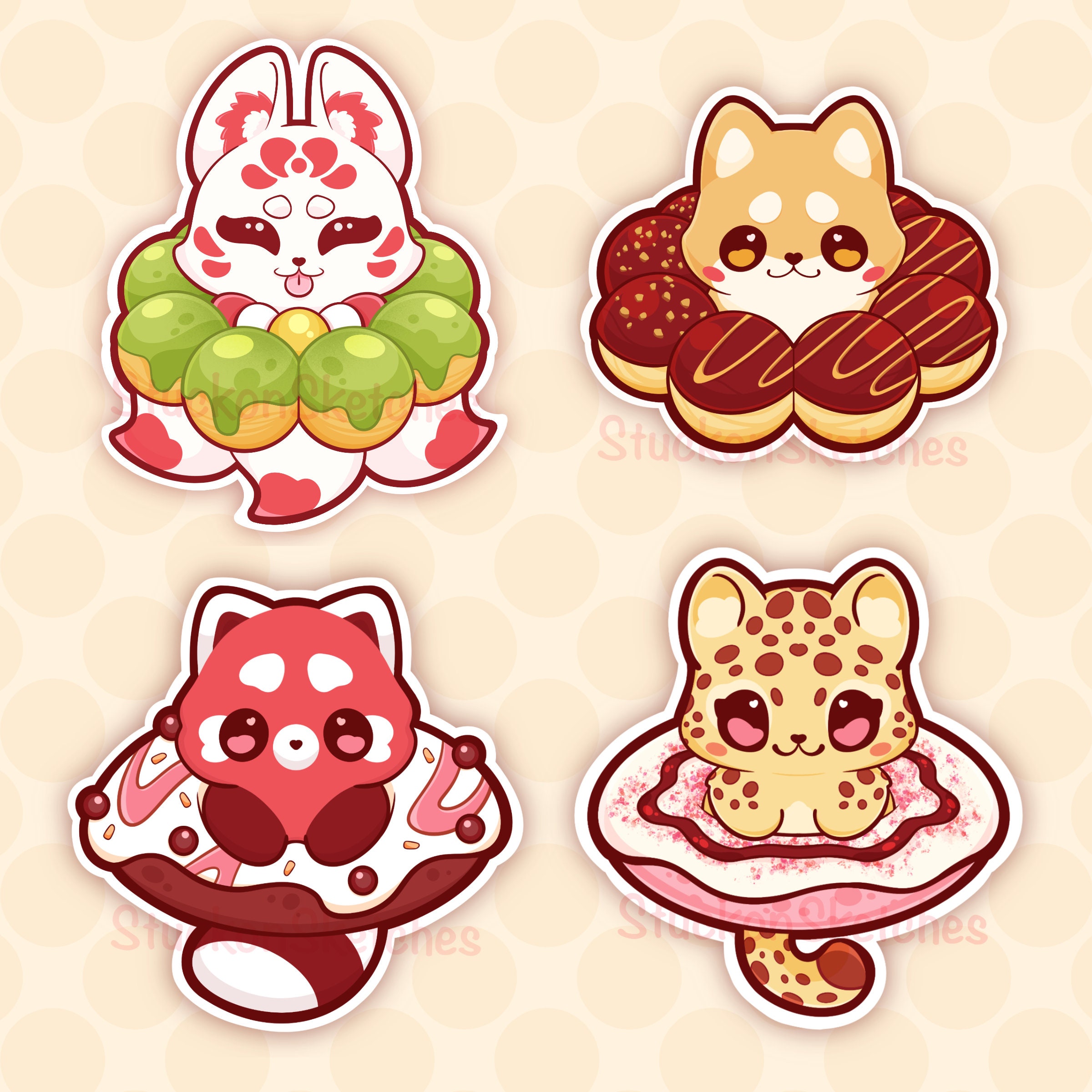 Animal Donut Vinyl Stickers Kitsune Matcha Mochinut Shiba Inu Chocolate ...