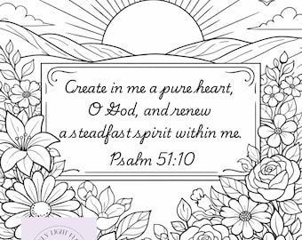 Psalm 51:10 Coloring Page | Christian Scripture Art (PDF Download )