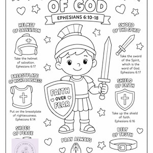 Coloriage Armure de Dieu pour enfants | Ephésiens 6 à colorier | Coloriage garçon chrétien | Activité d'école du dimanche | Leçon biblique imprimable