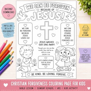 Forgiveness Coloring Page | We Can Be Forgiven Because of Jesus | Christian Kids Bible Lesson | Isaiah 1:18 Printable | Sunday School Lesson