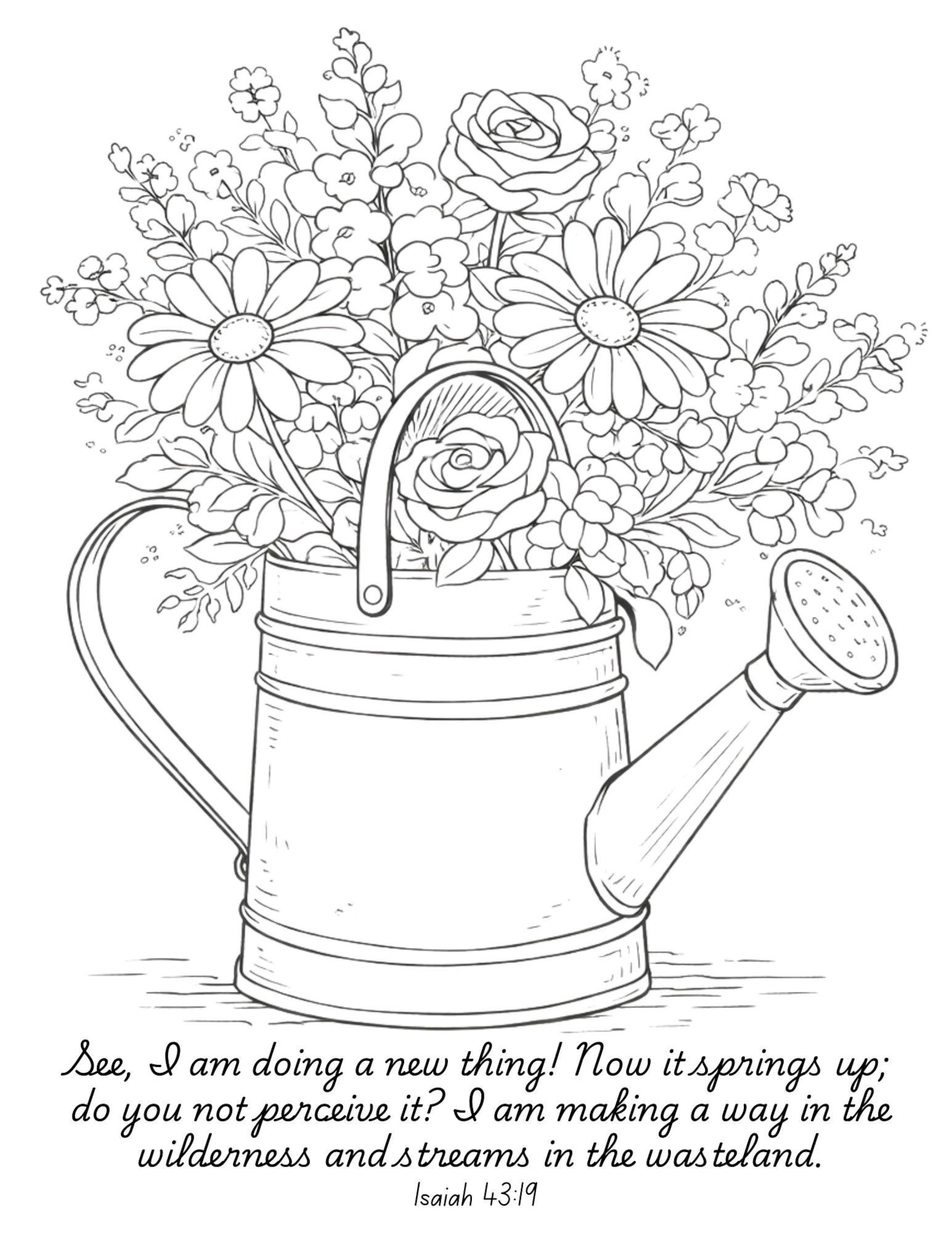 Religious Ed Coloring Pages Spring Christian Spring Coloring Page | Isaiah 43:19 Floral Watering Can ...