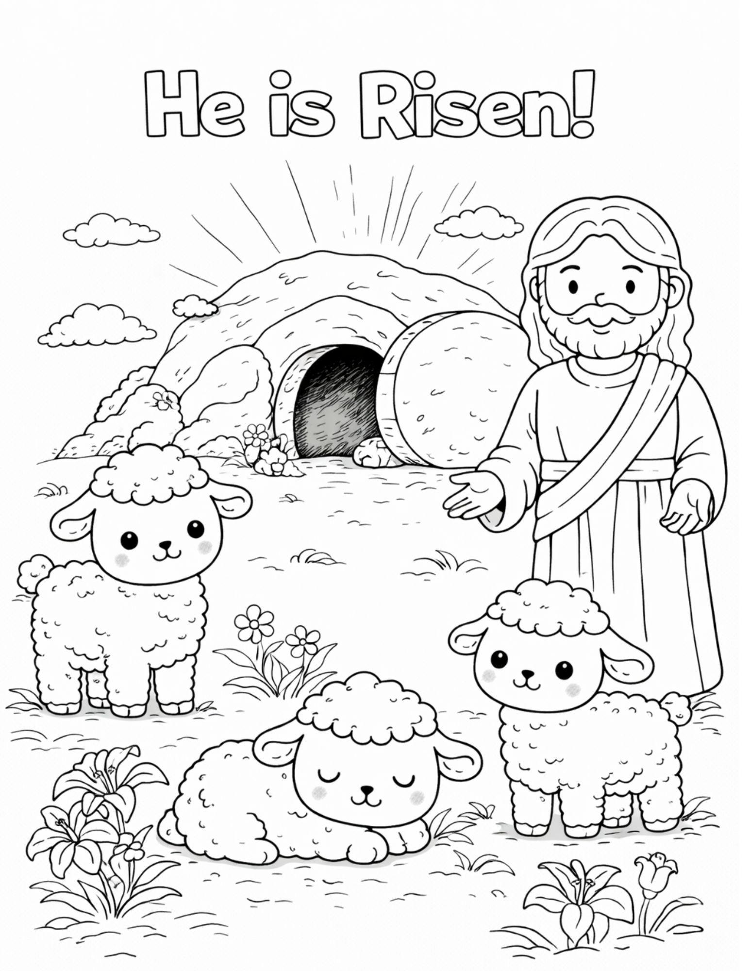He is Risen Coloring Page – Christian Easter Kids Activity (digital ...