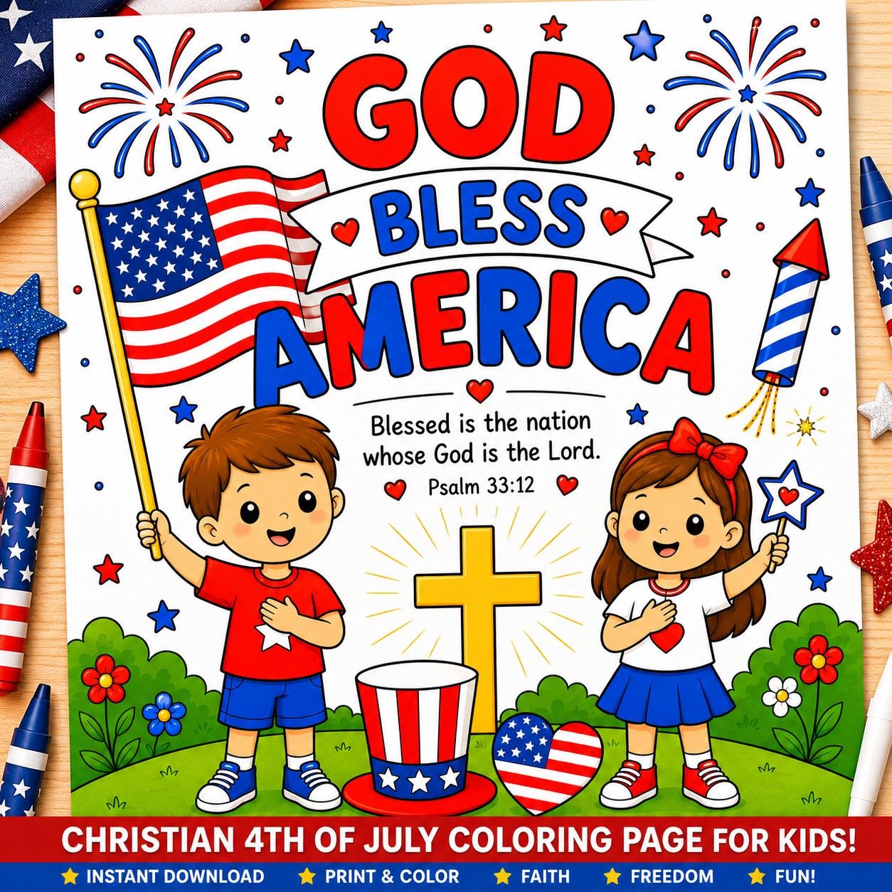 God Bless America Coloring Page for Kids | Christian 4th of July ...