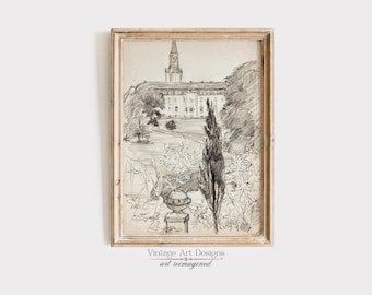 Vintage Painting, Digital Download, Sketch Antique Sketch, Large Wall Art, Rustic Wall Decor, Printable Download, 14-v2-99