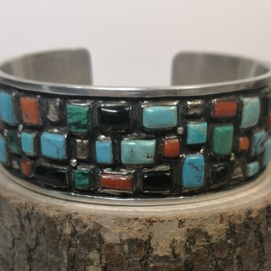925 silver bracelet with turquoise, red coral, black coral and malachite, handmade, gift for women.