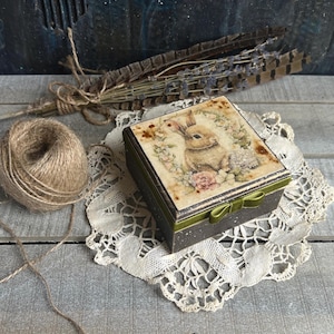 Jolie boîte cadeau en bois avec lapin, décoration rustique pour poussins minable, boîte à bijoux souvenir