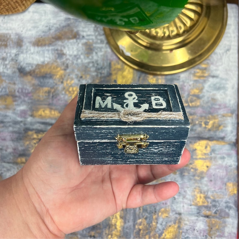Personalized Nautical Anchor Ring Box: Rustic Beach Wedding Ring Holder ...