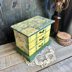 Handmade Floral Jewelry Chest Cottage core home decor Decoupage Keepsake Box