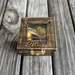 Rustic engagement Ring Box, wood jewelry box, proposal ring holder with sunflower