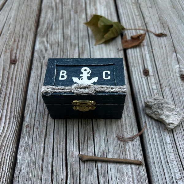 Anchor Ring box, nautical Wedding Ring Holder, Beach wedding ceremony, Personalized Ring Bearer Box, Engagement gifts, Rustic ring pillow