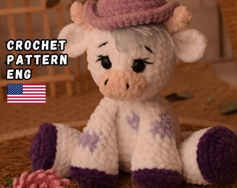 Highland Cow Amigurumi Crochet Pattern: Low Sew Kawaii Plush (PDF Pattern), Cute softy