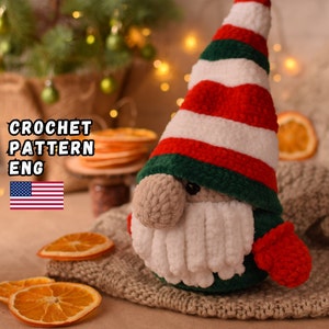 Christmas crochet pattern gnome, Christmas amigurumi gnome pattern, crochet patterns Christmas gnome, crochet winter gnome pattern