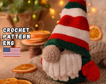 Christmas crochet pattern gnome, Christmas amigurumi gnome pattern, crochet patterns Christmas gnome, crochet winter gnome pattern