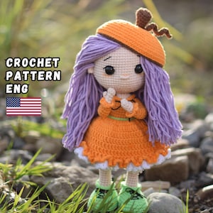 Doll crochet pattern, amigurumi crochet pdf, cute doll crochet pattern, crochet doll, crochet pumpkin pattern, vegetables crochet pattern