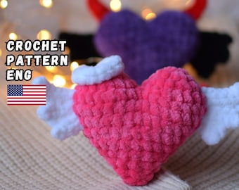 Heart crochet pattern, amigurumi PDF download cute toy pattern, Valentine's Day pattern