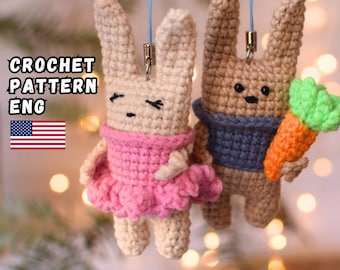Funny Bunny crochet pattern, amigurumi PDF crochet pattern, cute rabbit DIY, keychain crochet pattern, Easter crochet bunny