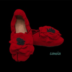 Eco Leather Suede Ballet Flats With Leather and Rose accessories, Red Ballerina, Personalized Shoes, Wedding Shoes, Yoga Shoes, Toe Shoes