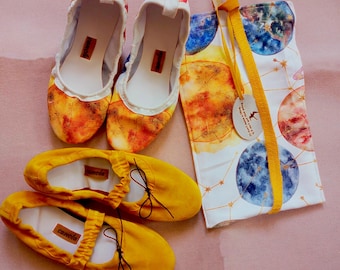 Handmade Mustard Suede Ruffle Ballerina Flats with Carrying Bag