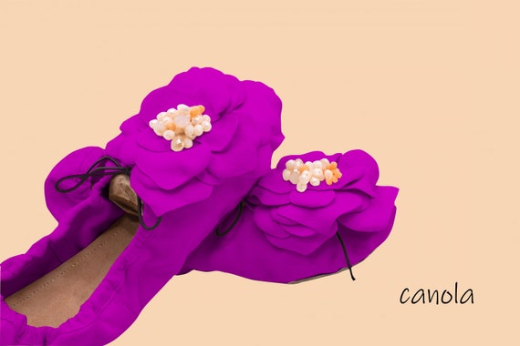 Soft Purple Ballet Flats for Women, Handmade Fabric Flats with Flower, Comfortable Everyday Shoes