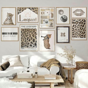 Leopard Gallery Wall Set, Vintage Matchbox Print, Eight Ball Poster, Leopard Definition Wall Print, Dorm Wall Decor, Digital Download