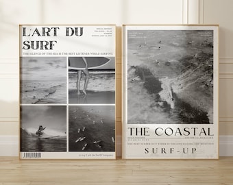 Vintage Surf Magazine Cover Print Set: Retro Coastal Wall Art (Digital Download)