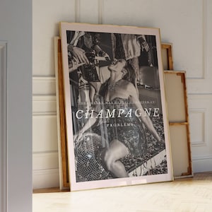 Problemy z szampanem Wydrukuj, Teksty piosenek Sztuka ścienna, Plakat szampana, Preppy Trendy Estetyczny Bar Wózek Sypialnia Akademik Dekoracja ścienna