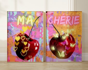 Cherries Bow Wall Art: Coquette Room Decor (Digital Download)