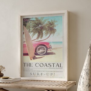 Coastal Surf up Print Vintage Newspaper Surfer Wall Art Coastal Art Magazine Cover Retro Beach Surf Board Poster
