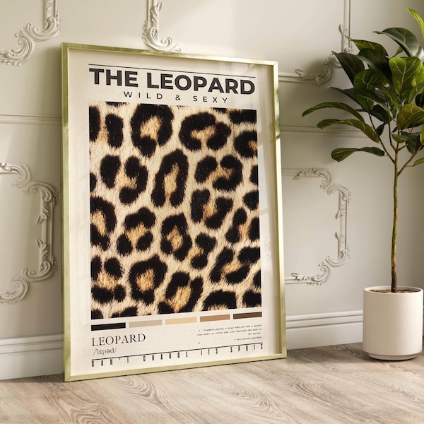 Leopard Wandkunst, Leopardenmuster Poster, Preppy über dem Bett Schlafzimmer Wanddekor, ästhetische trendige Fotografie Definition Druck