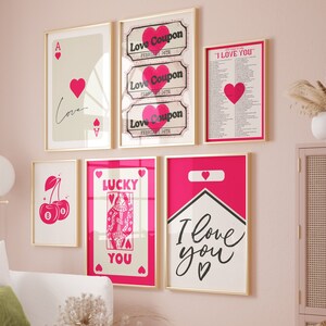Impresiones del día de San Valentín, arte de pared retro rojo, impresión de la tarjeta Lucky You Ace, impresiones de pared de amor de moda, póster de formas de decir te amo