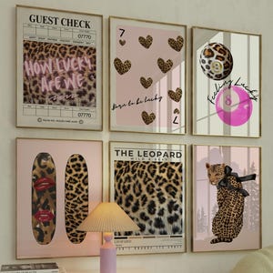Pink Leopard Wall Art Set, Leopard 8 Ball Poster, Leopard Lucky Prints, Cheetah Bedroom Dorm Wall Decor, Trendy Leopard Definition Print