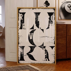 Arte de pared retro negro, póster de la suerte, tipografía maximalista de los años 70, impresión de arte de pared funky Y2k, decoración de apartamento moderna y estética de moda