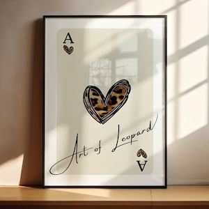 Arte de pared de leopardo, póster de leopardo con tarjeta de as, decoración de pared para chica preppy y coqueta, estampado retro de as de corazones, decoración de pared para dormitorio