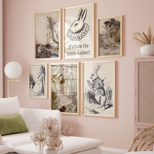 Alicja w Krainie Czarów, Dekoracja Alicji w Krainie Czarów, Biały Królik Alicja w Krainie Czarów Wydruk, Ilustracja Vintage Wydruk, Modna Sztuka Ścienna, Cyfrowy