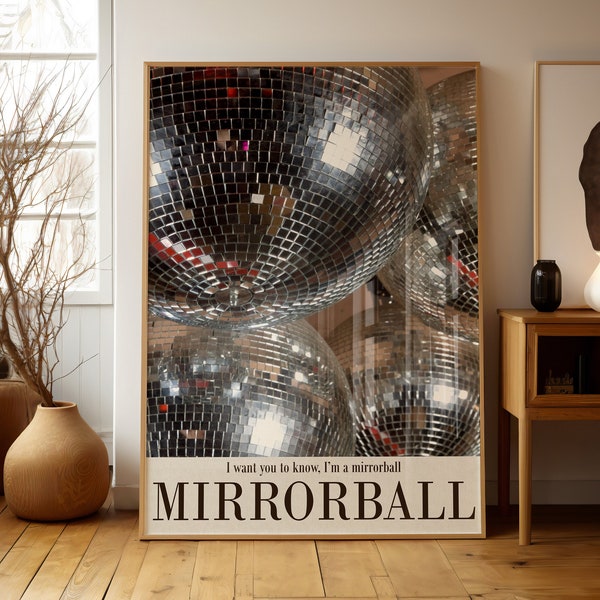 Mirrorball Print, Mirrorball Wall Art, Disco Ball Poster, Preppy Trendy Aesthetic Girly Bar Cart Bedroom Dorm Wall Decor, Photography Art