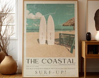 Vintage Surf Magazine Cover Art Print: 70s Coastal Decor (Digital Download)