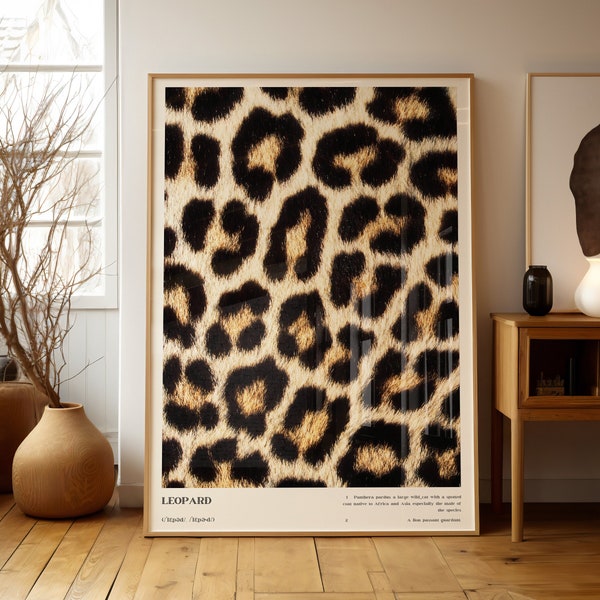 Leopard Wandkunst, Leopardenmuster Poster, Preppy Typografie über dem Bett Schlafzimmer Wanddekoration, Ästhetische Trend Fotografie Definition Print